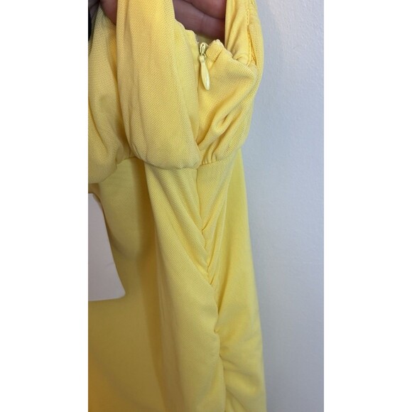HELLO MOLLY Yellow Gathered Bust Mini Bodycon Dress Large Straps Stretch Spring - Picture 7 of 15